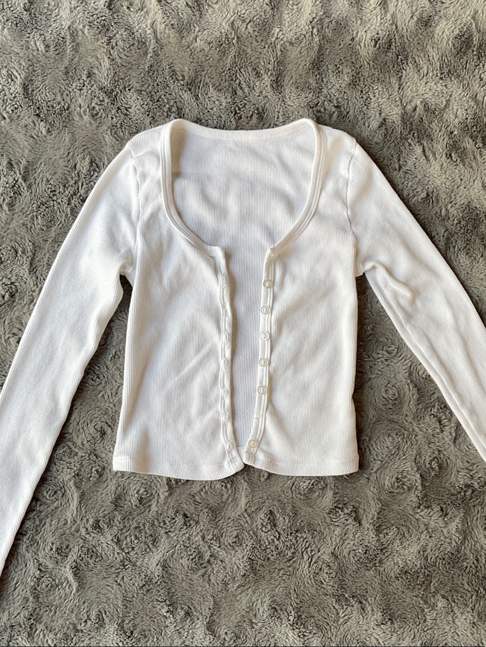 American Apparel White Ribbed Long-Sleeve Button Cardigan